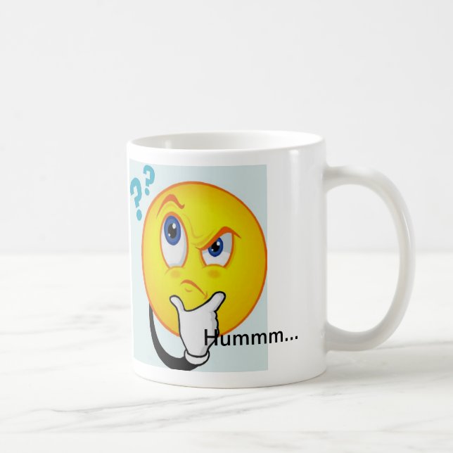 Denkende Emoticon-Tasse liest Hummm… Kaffeetasse (Rechts)