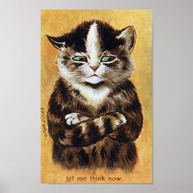 Denkende Katze, Louis Wain Poster (Vorne)