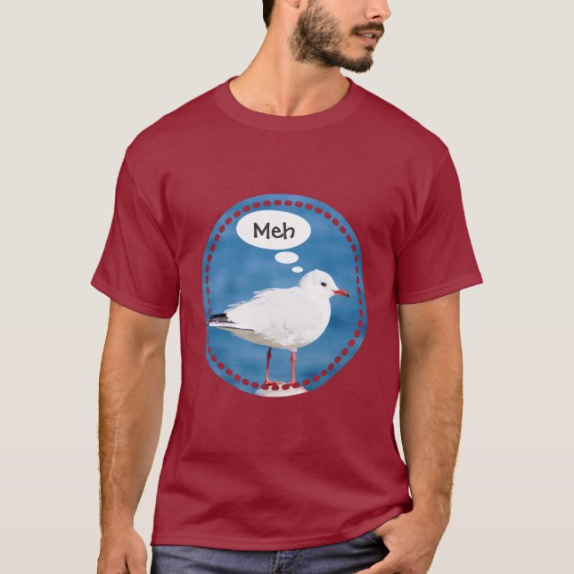 Denkendes weißer Seemöwe-Hafen-blaues Meer T-Shirt (Vorderseite)