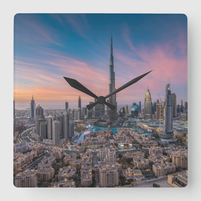 Denkmäler | Dubai Cityscape Quadratische Wanduhr (Vorderseite)