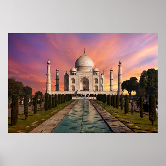Denkmäler | Farbige Sicht auf den Taj Mahal Poster (Vorne)