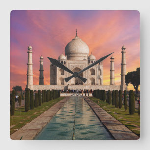 Denkmäler Farbige Sicht auf den Taj Mahal Quadratische Wanduhr