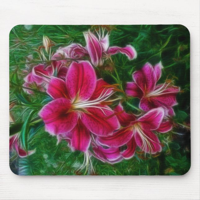 Denman Island Lilies Blumengemälde Kunst Mousepad (Vorne)