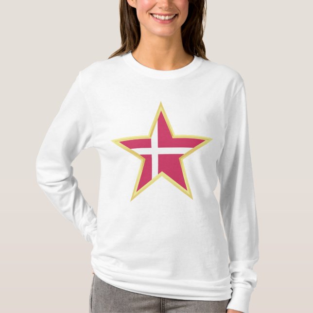 Denmark National Flag Star Shape T-Shirt (Vorderseite)