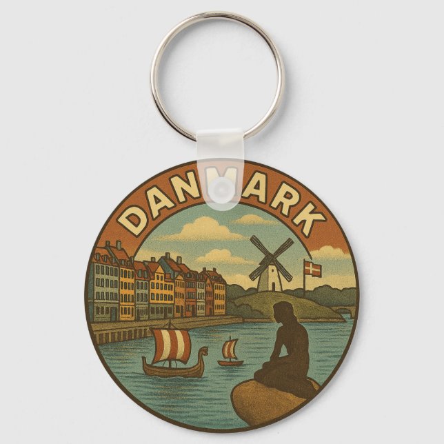 Denmark Travel Vintage Schlüsselanhänger (Vorderseite)