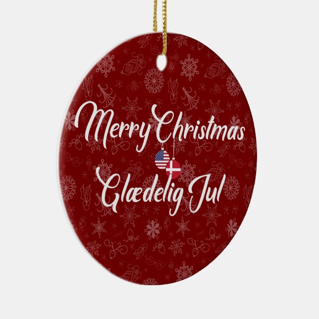 Denmark USA Bilingual Merry Christmas Keramik Ornament (Rechts)