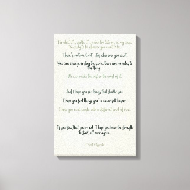 Denn was es wert ist von F. Scott Fitzgerald Leinwanddruck (Vorderseite)