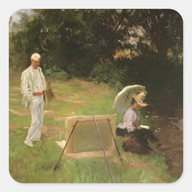 Dennis Miller Bunker Painting in Calcot von Sargen Quadratischer Aufkleber (Vorderseite)