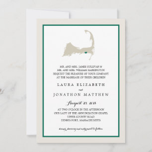 Dennisport Cape Cod Map Emerald Green   Hochzeit Einladung