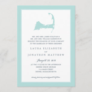 Dennist Cape Cod Map Seaglass Green   Hochzeit Einladung