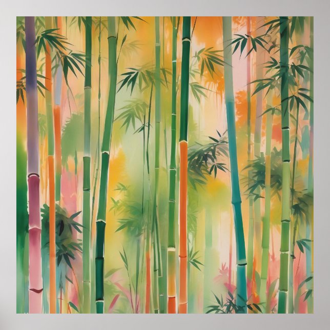 Dense Bamboo Forest at Sunset Poster (Vorne)