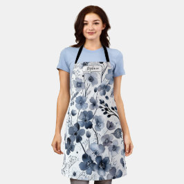Dense Blue Watercolor Floral Pattern Personal Schürze