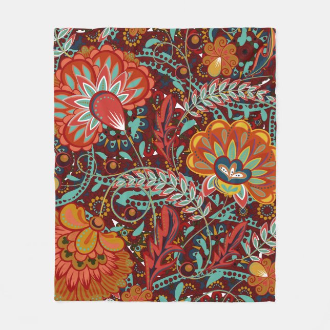Dense blumengeschmückte Hand zeichnete Fantasy-Blu Fleecedecke (Vorderseite)