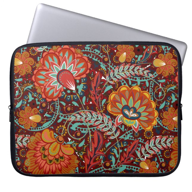 Dense blumengeschmückte Hand zeichnete Fantasy-Blu Laptopschutzhülle (Vorderseite)