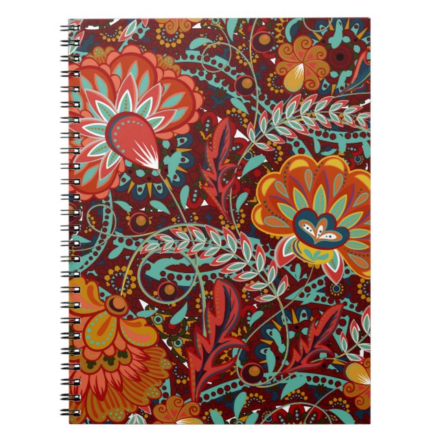 Dense blumengeschmückte Hand zeichnete Fantasy-Blu Notizblock (Vorderseite)