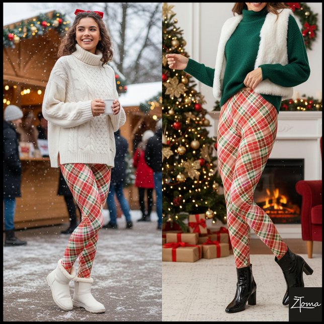 Dense Bright Diagonal Red Holiday Plaid Leggings (Von Creator hochgeladen)