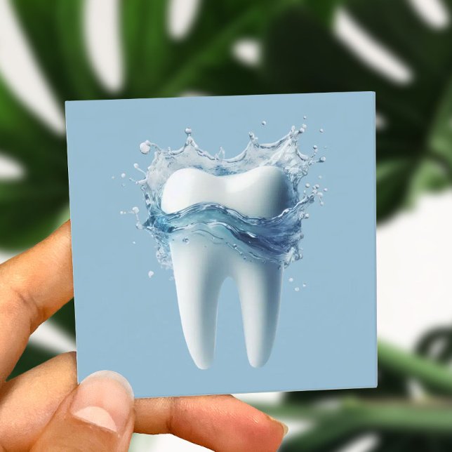 Dental 3D Tooth & Water Eleganter Zahnarzt Quadratische Visitenkarte (Von Creator hochgeladen)