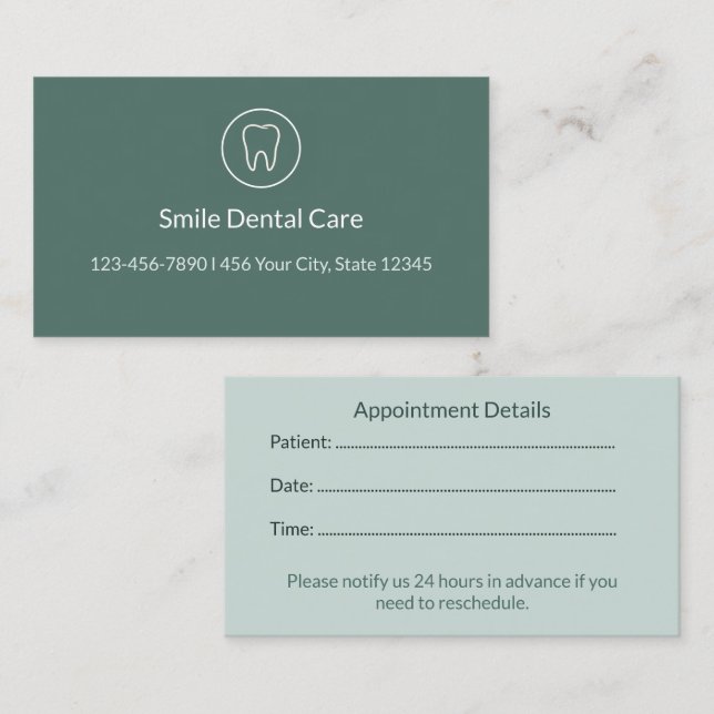 Dental Appointment Reminder Cards for Clinics Terminkarte (Vorne/Hinten)