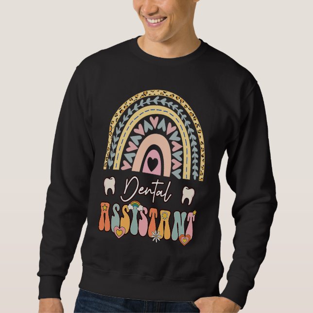 Dental Assistant Groovy Retro Vintage Rainbow Cute Sweatshirt (Vorderseite)