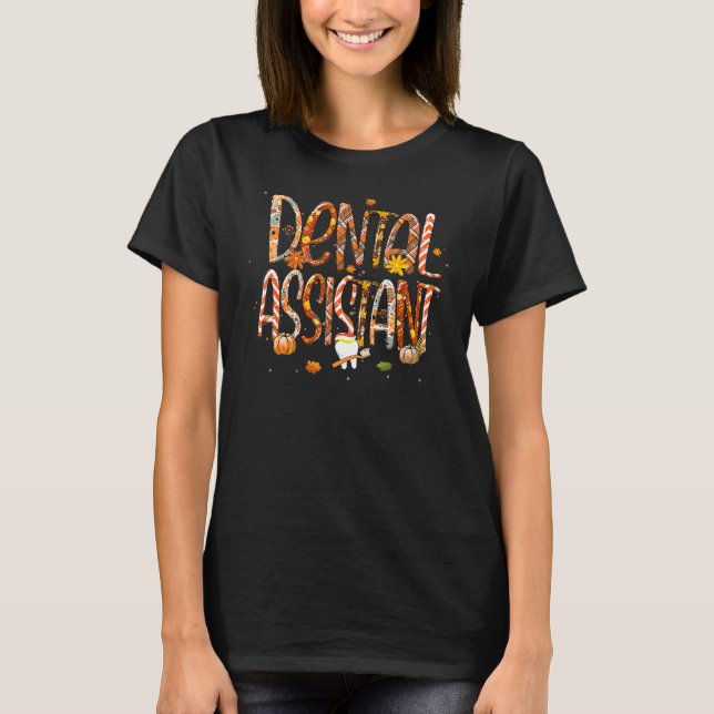 Dental Assistant Leopard Plaid Pilgrim Hat Fall Th T-Shirt (Vorderseite)