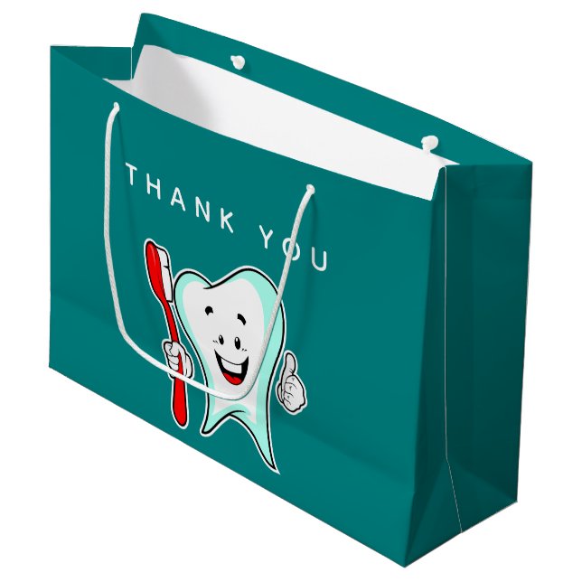 Dental Care Happy Tooth mit Toothbrush Vielen Dank Große Geschenktüte (Vorderseite Schrägansicht)