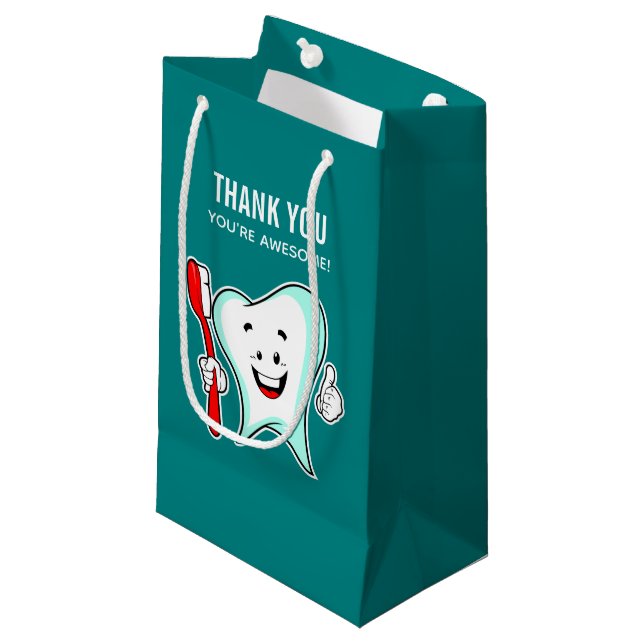 Dental Care Happy Tooth mit Toothbrush Vielen Dank Kleine Geschenktüte (Vorderseite Schrägansicht)
