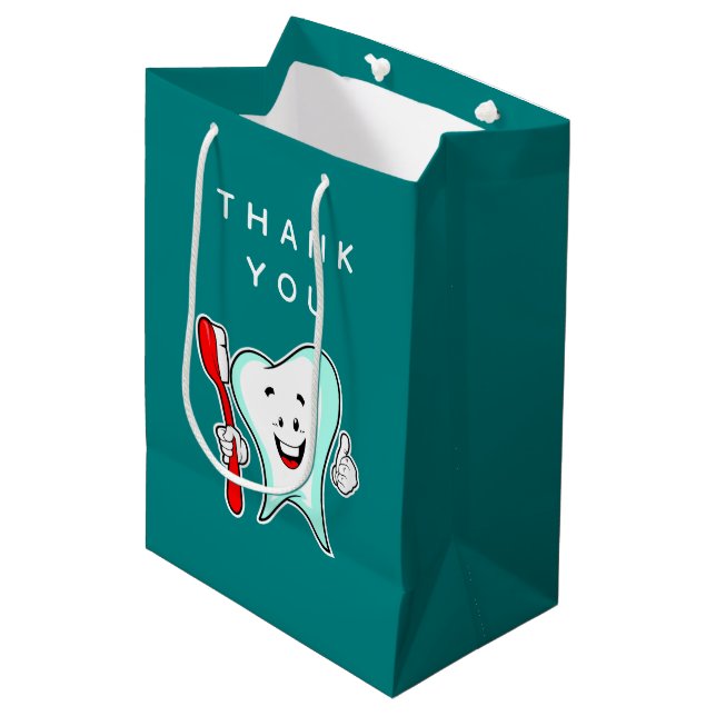 Dental Care Happy Tooth mit Toothbrush Vielen Dank Mittlere Geschenktüte (Vorderseite Schrägansicht)