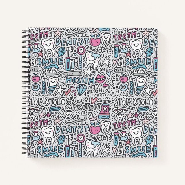 Dental Cartoon Pattern Notizbuch (Vorderseite)