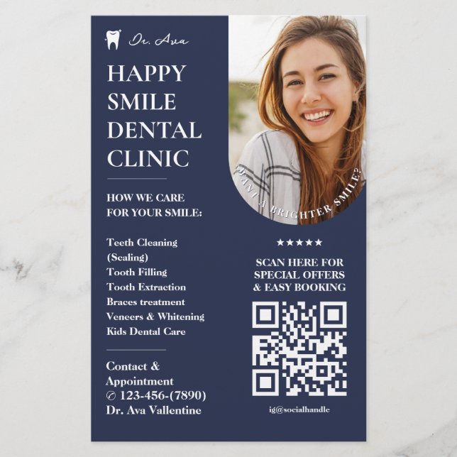 Dental Cosmetic Dentist Charcoal Blue Minimal Flyer (Vorne)