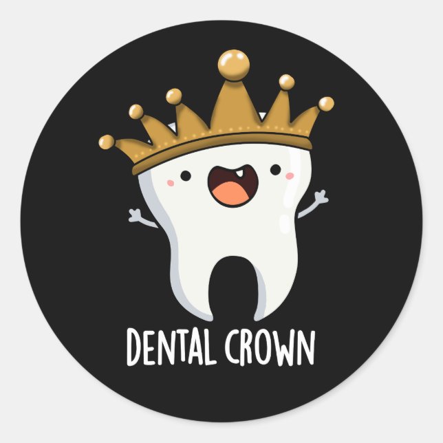 Dental Crown Funny Tooth Puff Dark BG Runder Aufkleber (Vorderseite)