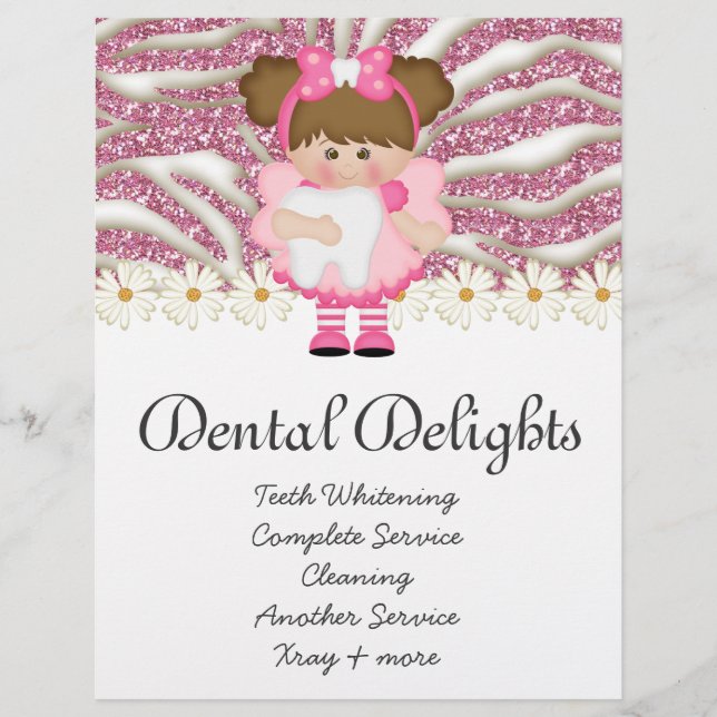 Dental Dentist Tooth Fairy Cute Zebra Glitter Flyer (Vorne)