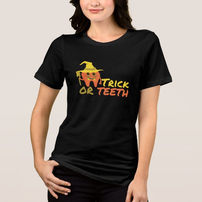 Dental Halloween Trick oder Teeth Funny Dentist Tri-Blend Shirt (Vorderseite)