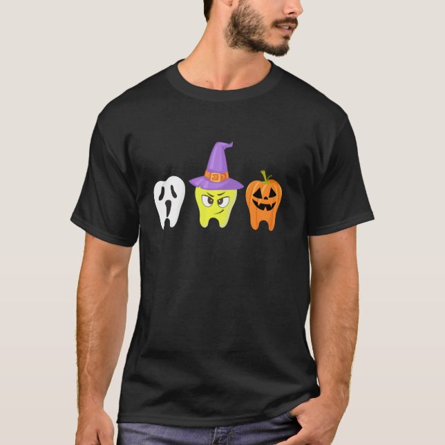 Dental Hygienist Halloween Pumpkin Ghost Witch auc T-Shirt (Vorderseite)