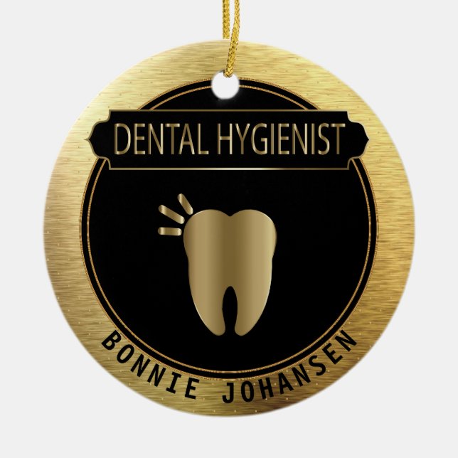 Dental 🦷 Hygienist - UpScale Black and Gold Keramik Ornament (Vorne)