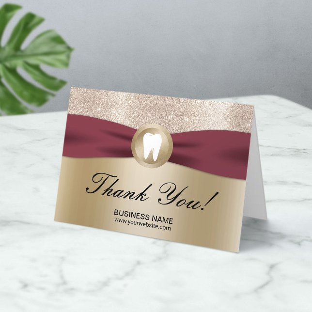 Dental Office Modern Red Ribbon Gold Vielen Dank Dankeskarte (Von Creator hochgeladen)