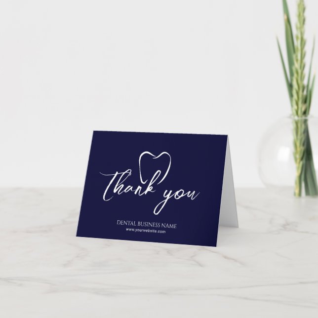 Dental Office Tooth Navy Blue Business Vielen Dank Dankeskarte (Vorderseite)