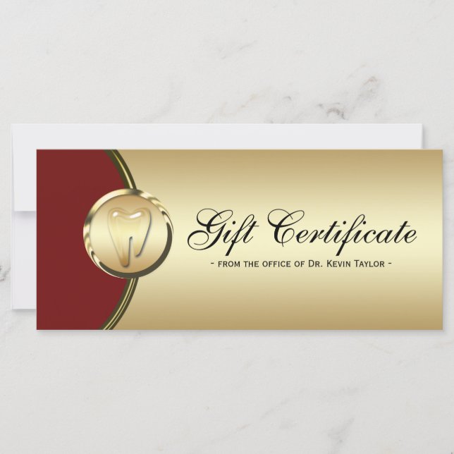 Dental Rack Card Geschenkgutschein Gold Molar Rot (Vorderseite)