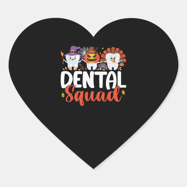Dental Squad Tooth Dentist Erntedank Halloween Herz-Aufkleber (Vorderseite)