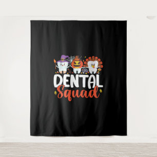 Dental Squad Tooth Dentist Erntedank Halloween Wandteppich