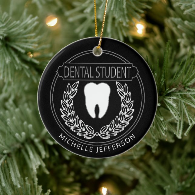Dental 🦷 Student - Black, White and Silver Keramik Ornament (Baum)