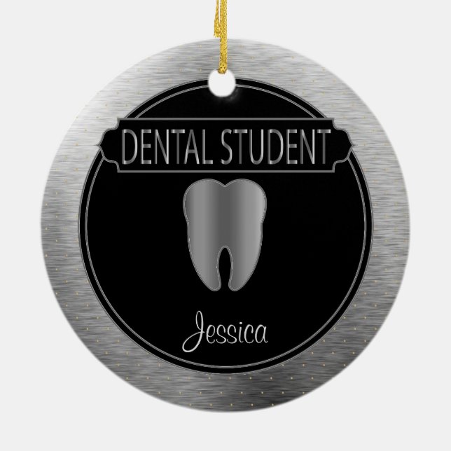 Dental 🦷 Student - UpScale Black and Silver Keramik Ornament (Hinten)