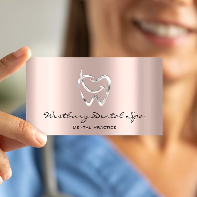 Dental Studio Smile Logo Silver Rose Zahnarzt Visitenkarte (Dental Studio Smile Logo Silver Rose Dentist Business Card)