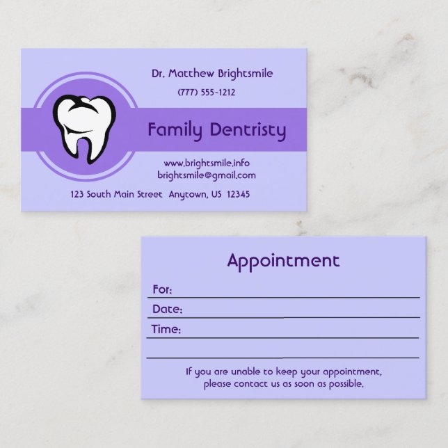 Dental White Tooth Bold Center Streifen Terminkarte (Vorne/Hinten)