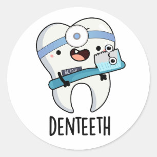 Denteeth Funny Teeth Pun Runder Aufkleber
