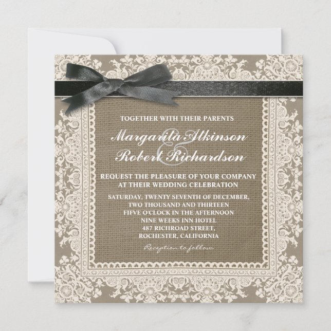 Dentelle blanche arc noir & burap invitations de m (Devant)