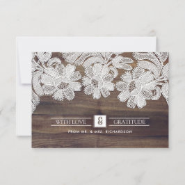 Dentelle blanche | Barn Wood Mariage Merci Cartes