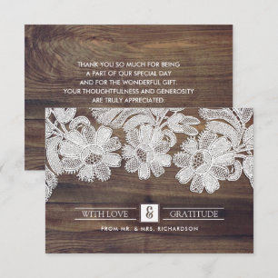 Dentelle blanche   Barn Wood Mariage Merci Cartes