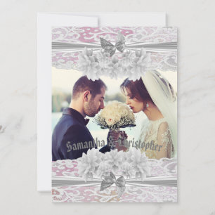 Dentelle blanche florale mariage photo invitation