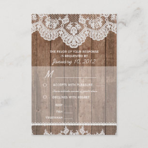 Dentelle blanche rustique et bois RSVP avec option