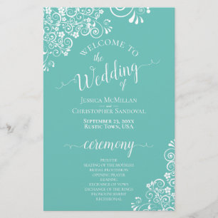 Dentelle blanche sur Aqua Programme de mariage bud
